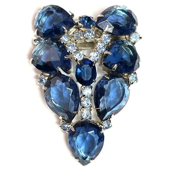 VINTAGE Brooch 2" Blue Rhinestone Vtg High End Costume Jewelry Pin A21 - Picture 5 of 7